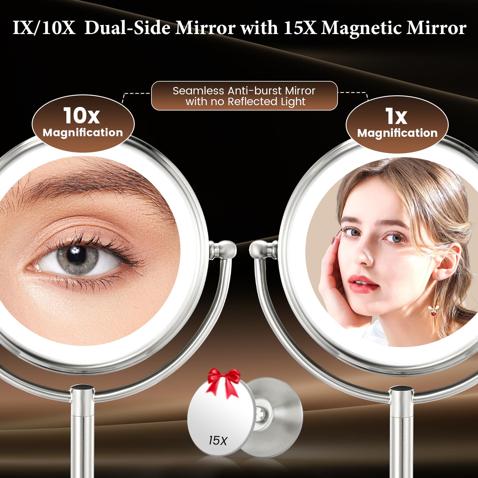 VESAUR true HD magnification with 1X/10X/15X for detailed skincare checks.