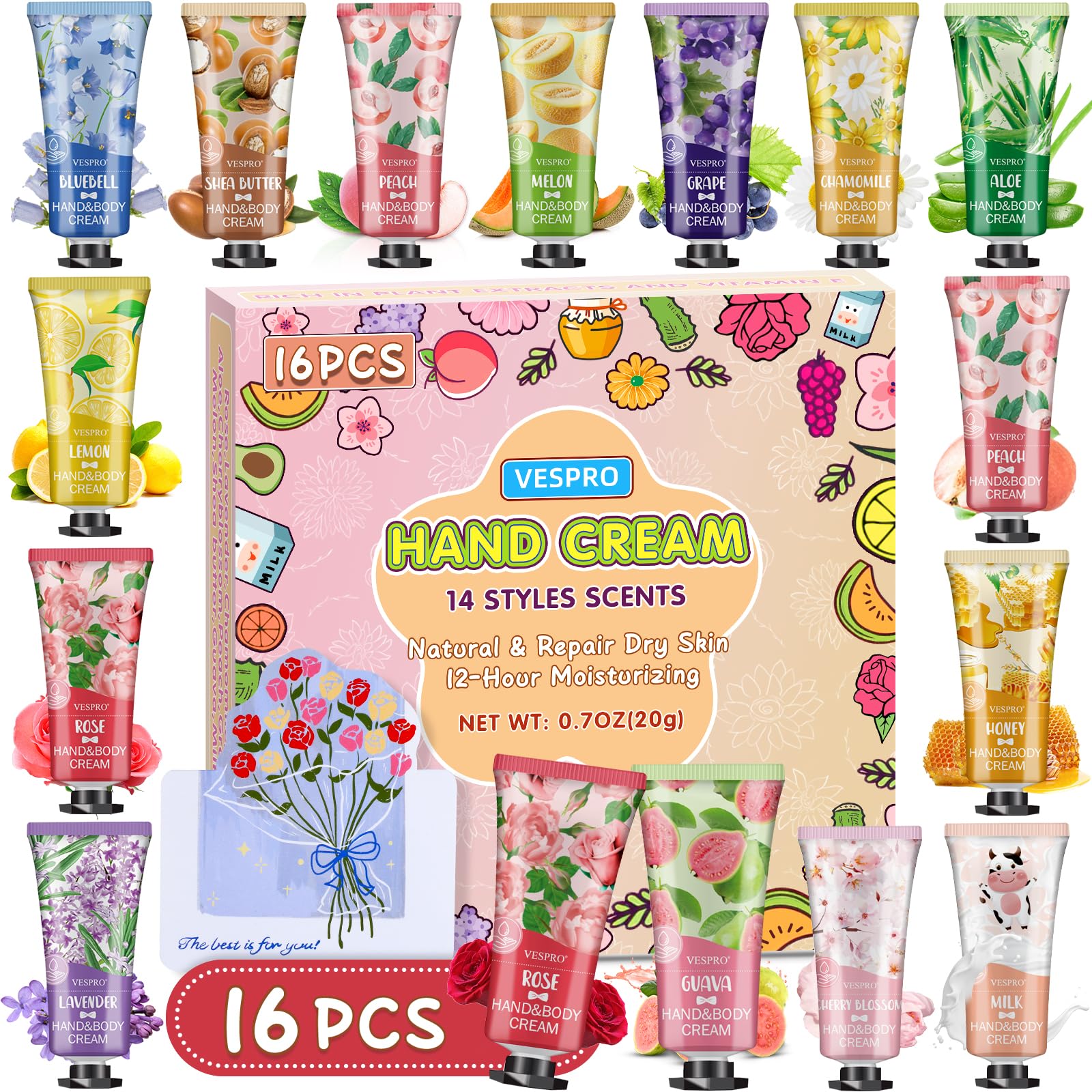 VESPRO 16-pack hand cream gift box with varied scents for daily mood