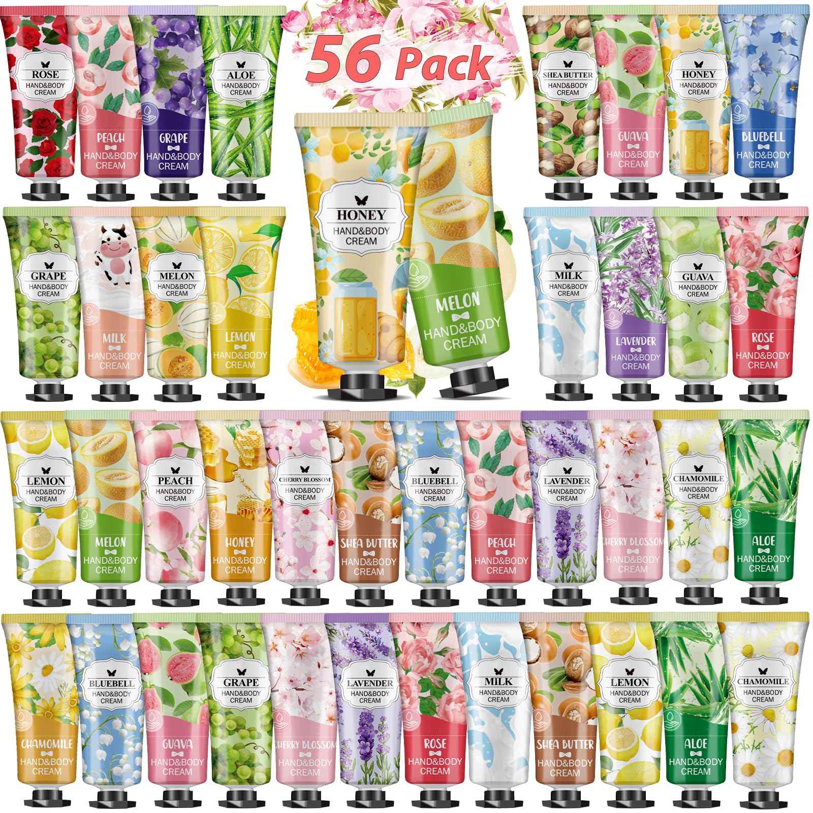 VESPRO crema de manos 56 pack con rosas, cuidado suave para piel sensible e hidratación diaria.