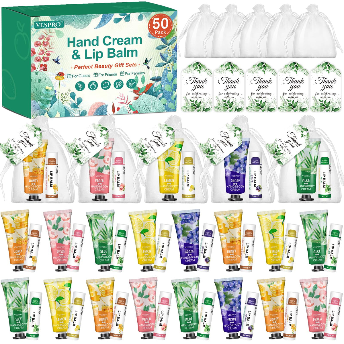 VESPRO bulk hand cream 50-pack for on-the-go moisture.