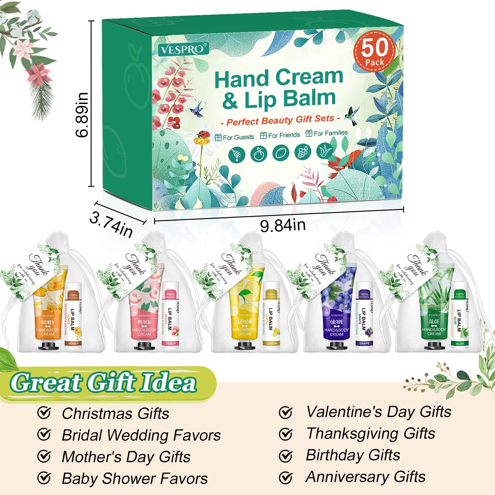 VESPRO five-fragrance collection: lemon, grape, peach, aloe, honey.