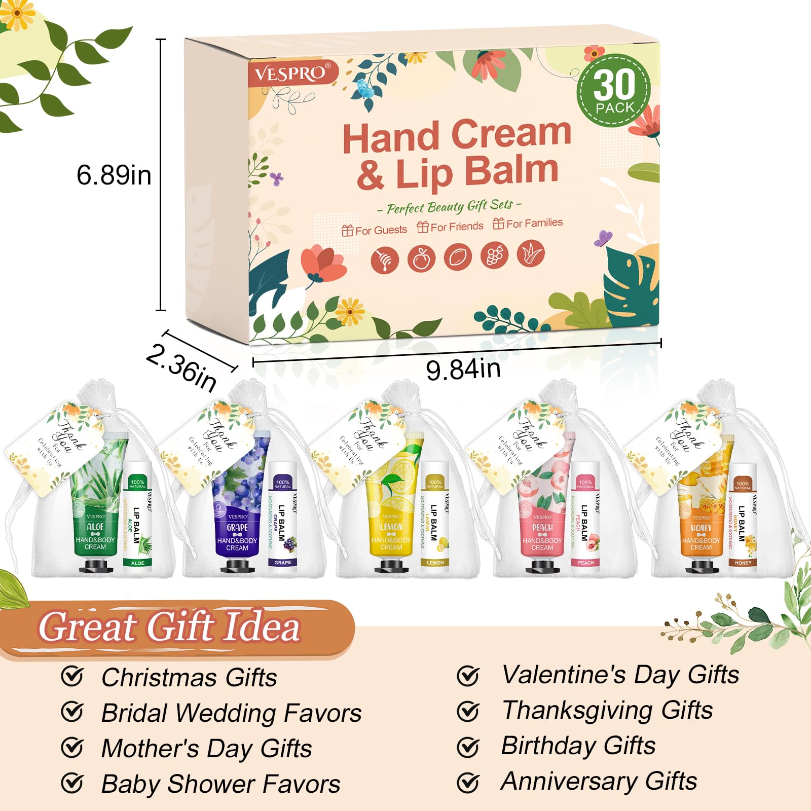 VESPRO organza gift bags and thank you cards for elegant favors.