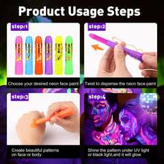 Pintura facial Vespro neón, perfecta para fiestas con luz UV.