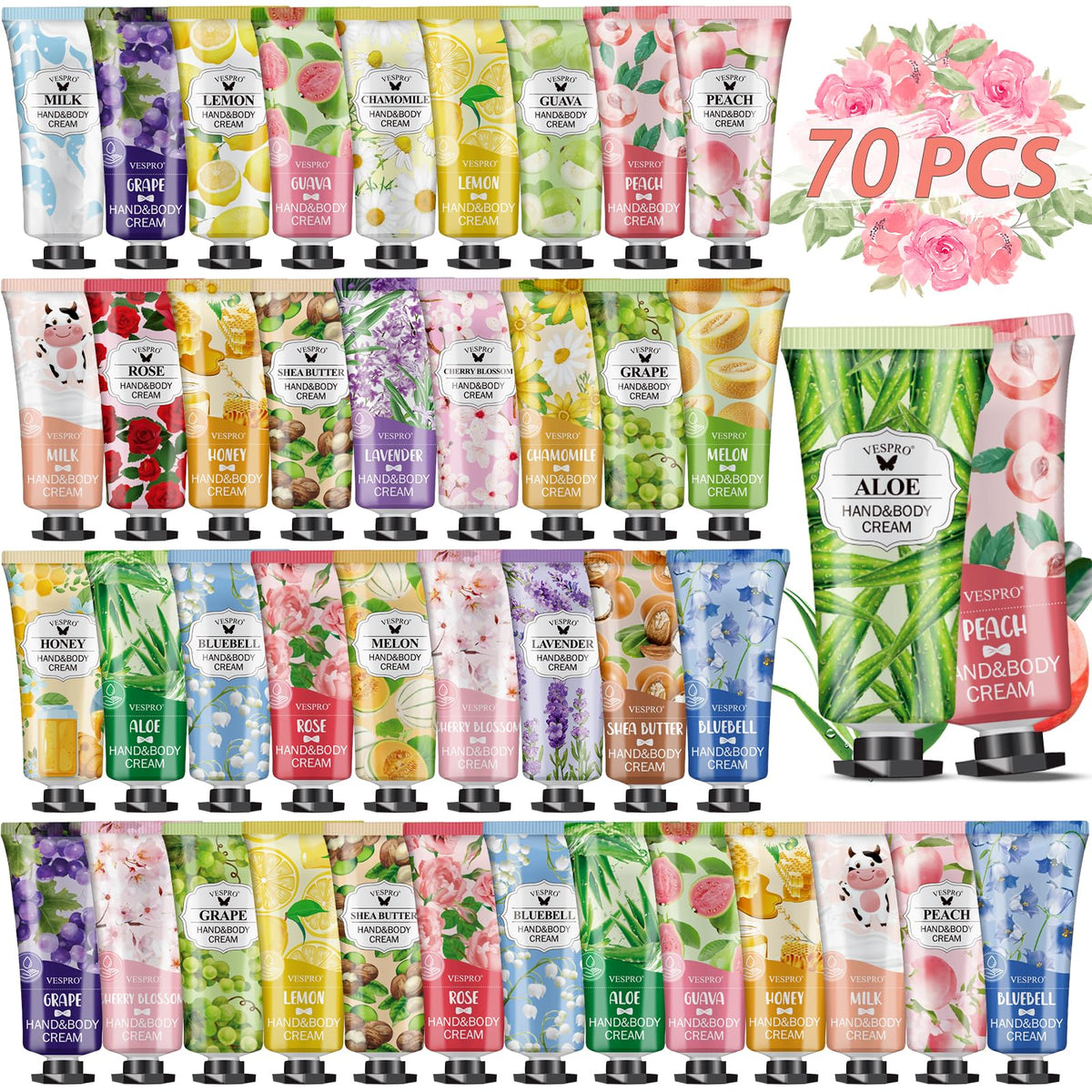 VESPRO set 70 cremas manos regalo: fragancias variadas para cada día.