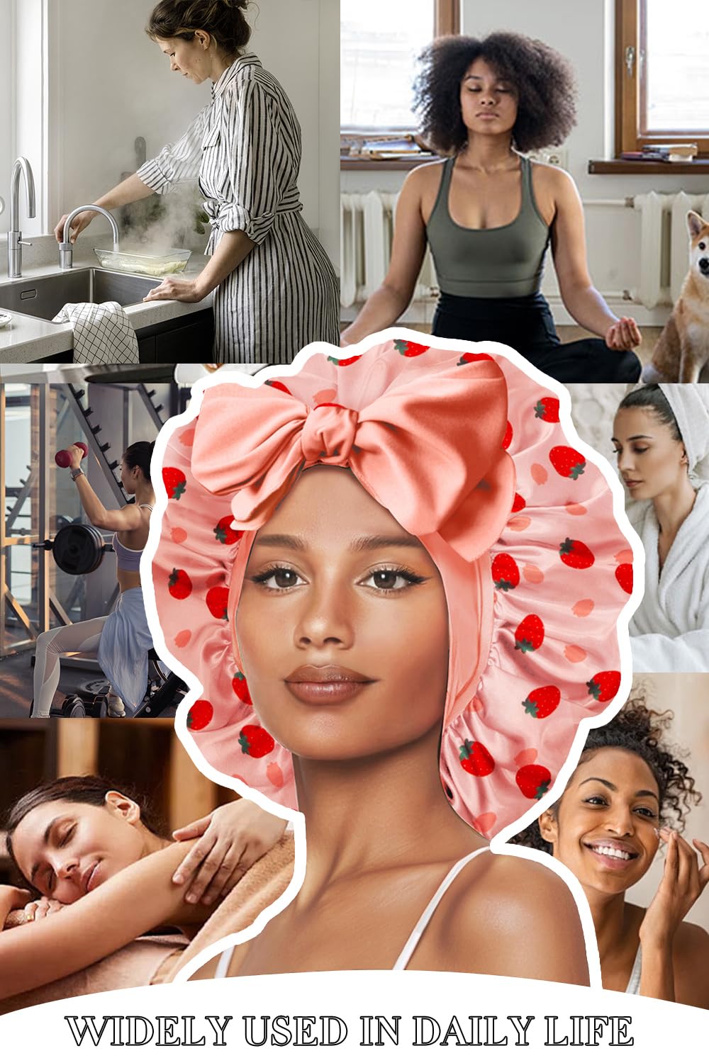 Diseño con motivo de fresas, aporta estilo mientras proteges el cabello.