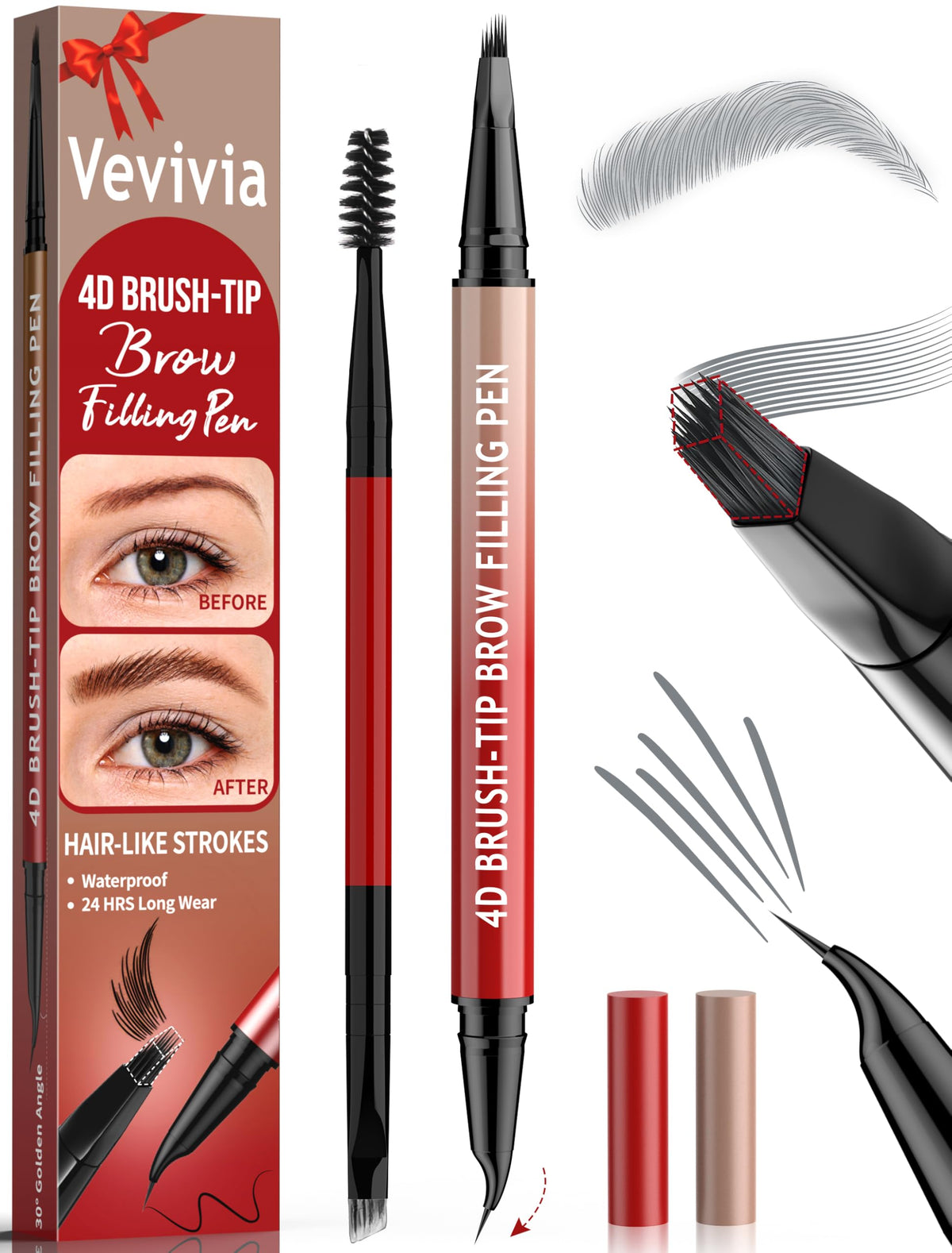Lápiz Vevivia ceja 4D con pincel curvo para trazos naturales y definidos