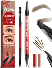 Lápiz Vevivia para cejas con cepillo 4D y punta curva, acabado natural.