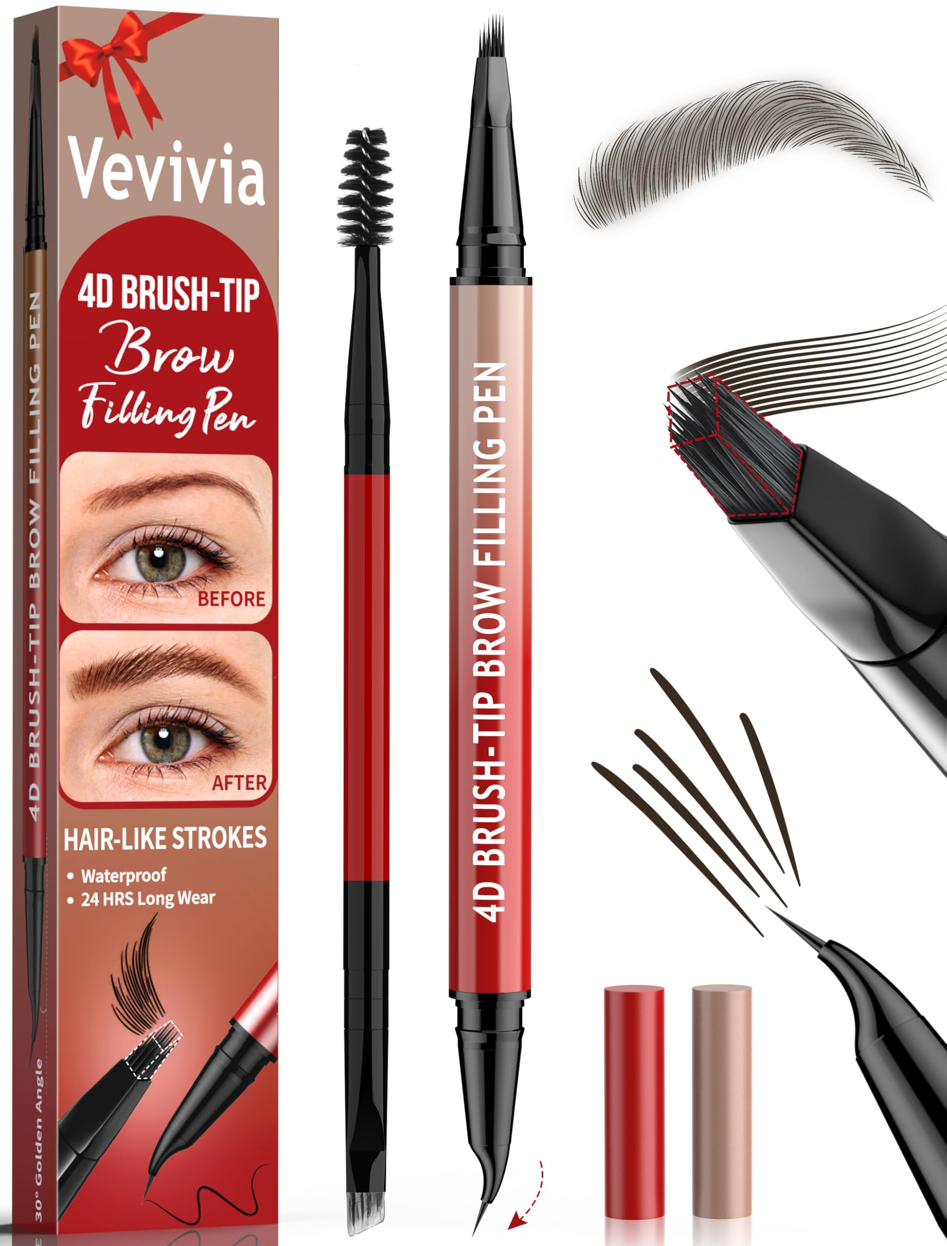 Delineador de cejas Vevivia con cepillo 4D para trazos naturales.