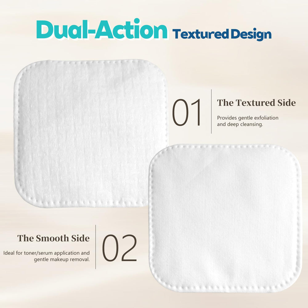 Vexlytra dual-sided texture pads demonstrating two surfaces for makeup removal and gentle cleansing