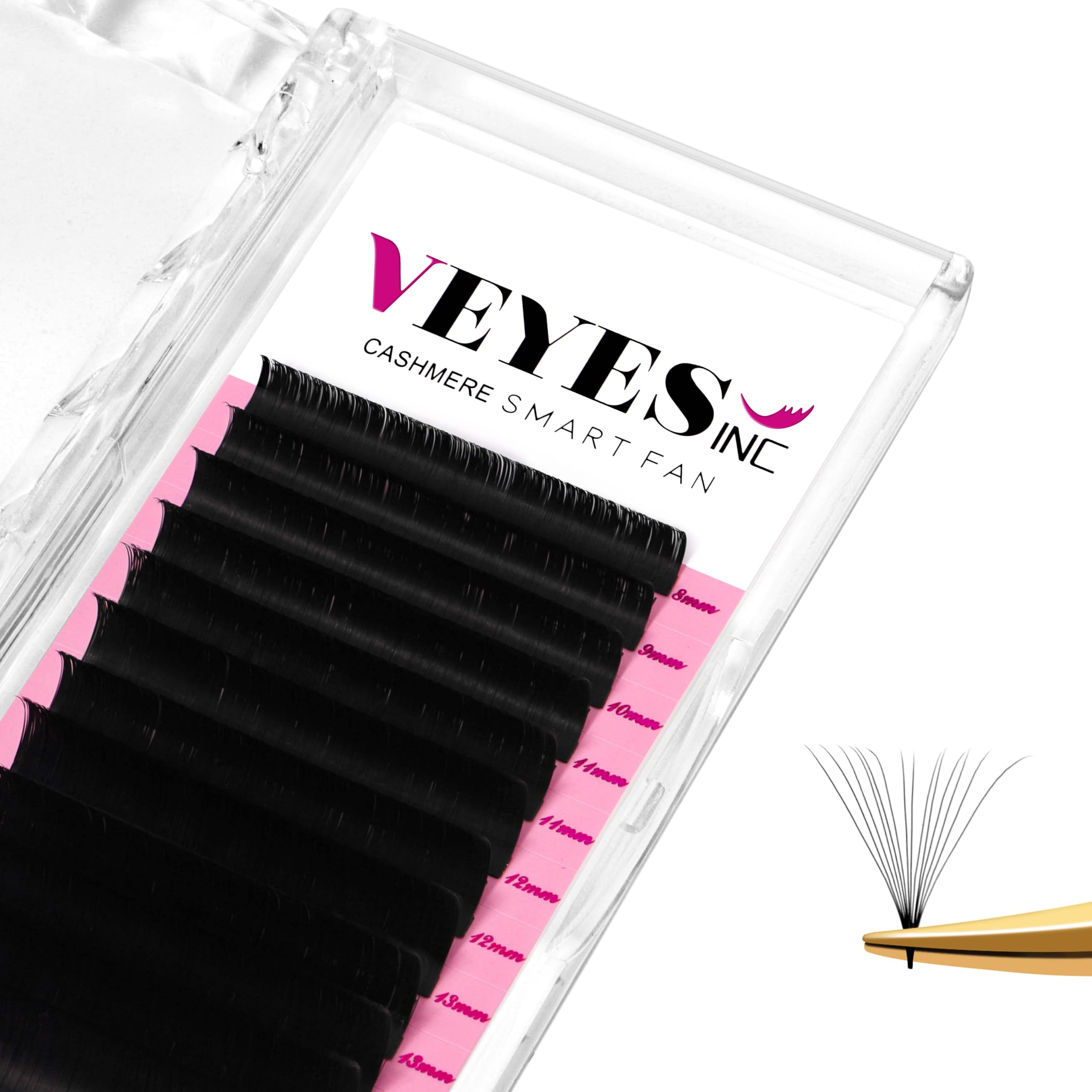 VEYES INC cashmere easy fan tray closeup showing fluffy, lightweight lashes for a natural look