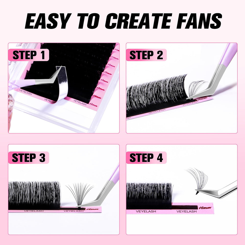 VEYES INC cashmere easy fan tray arranged with professional lash supplies for reliability