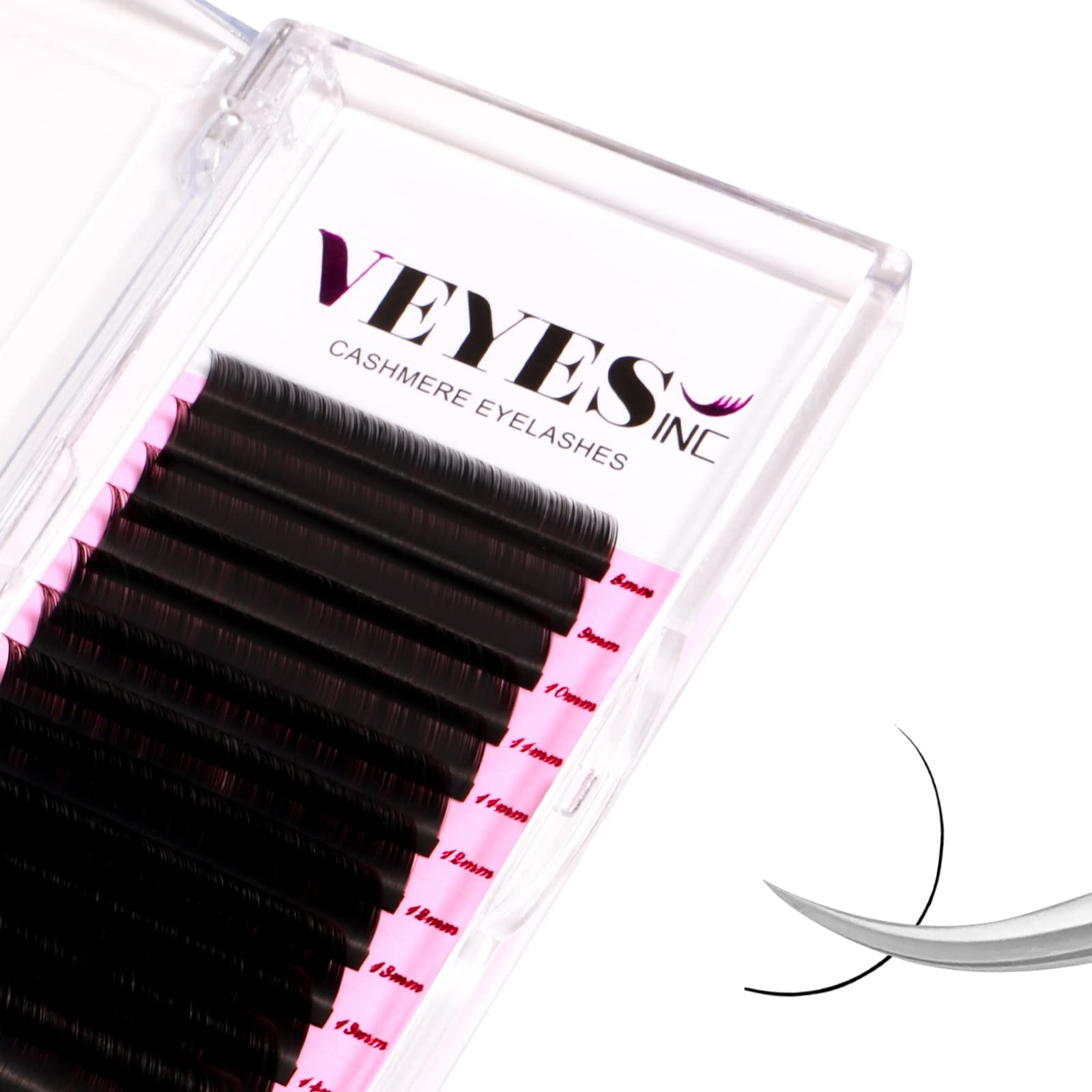 VEYES INC cashmere lashes tray showing 0.03 CC 12mm for voluminous fans