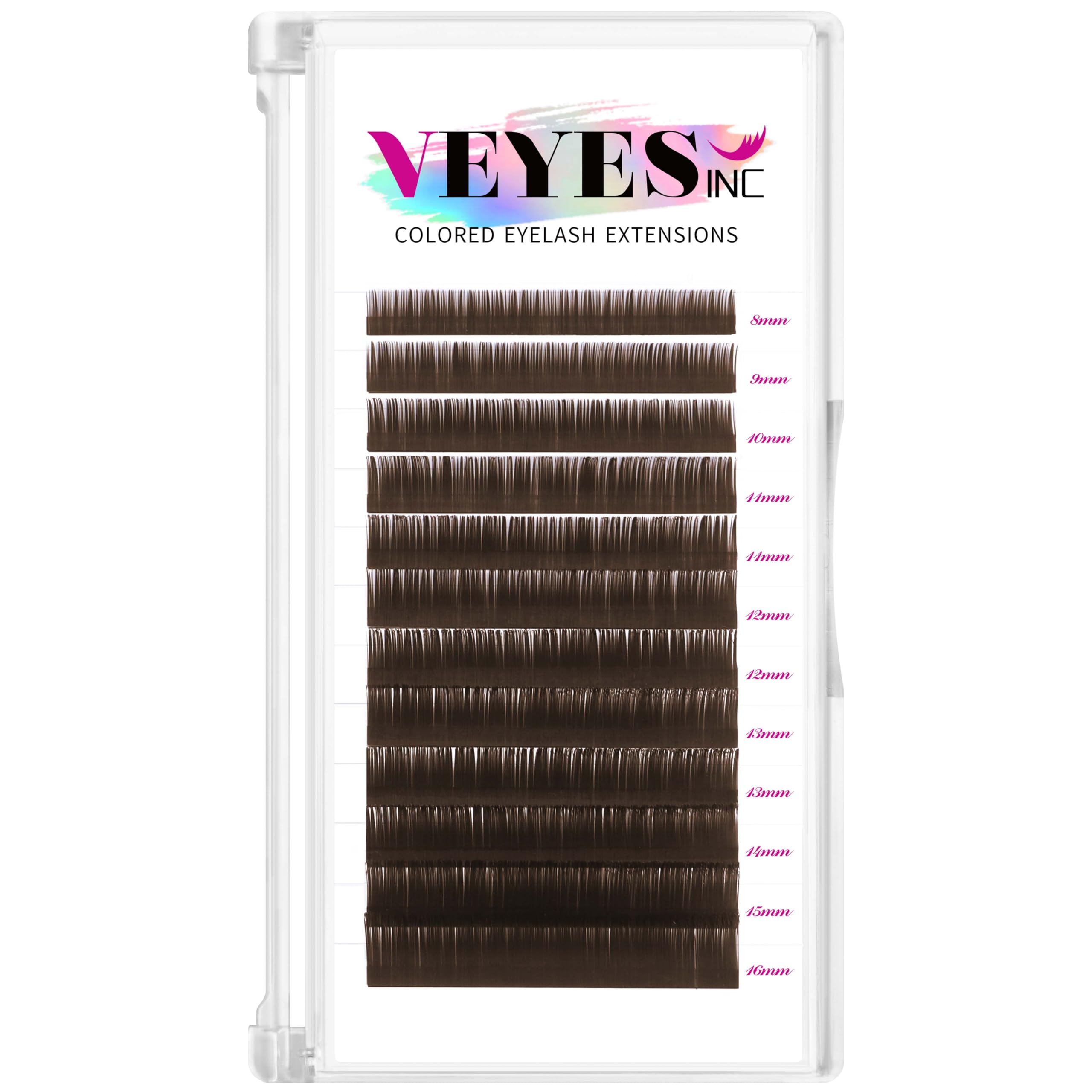 VEYES INC colored lash extensions in dark latte brown tray for natural-looking volume