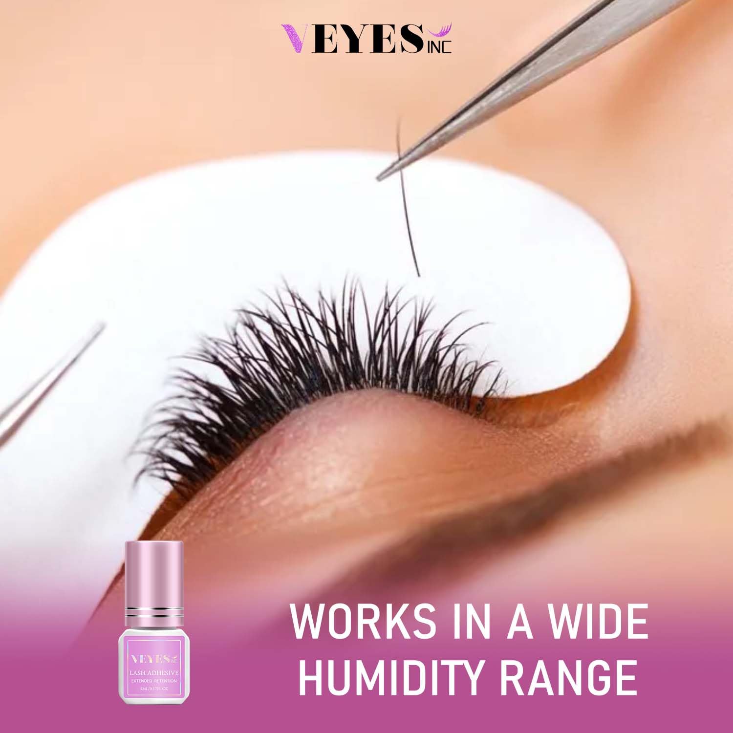 VEYES INC black adhesive in action during a lash extension session