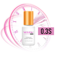 VEYES INC lash glue dispense drop demonstrating rapid 0.3s dry time