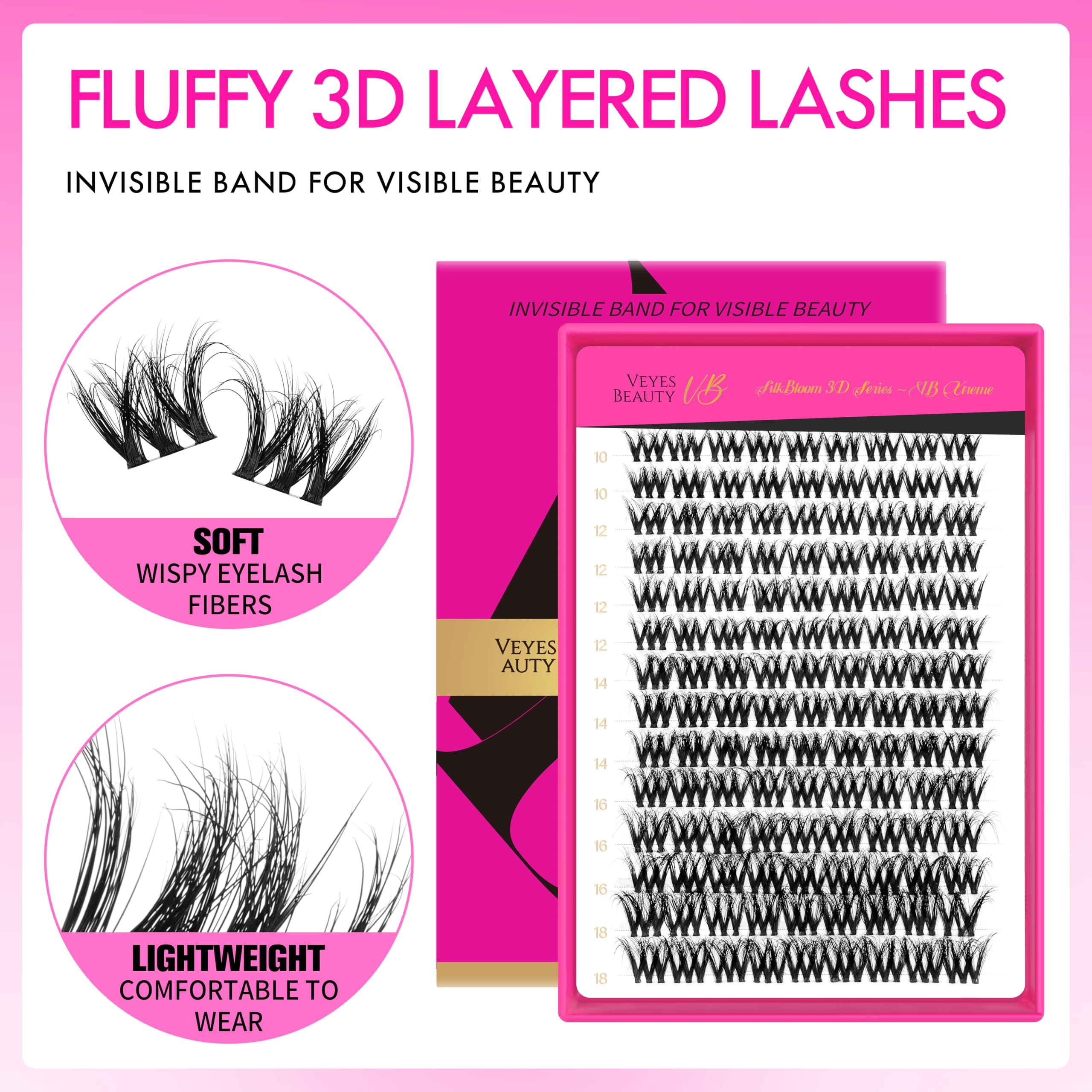 VEYESBEAUTY 3D layered lashes provide depth with a soft, feather-light feel.