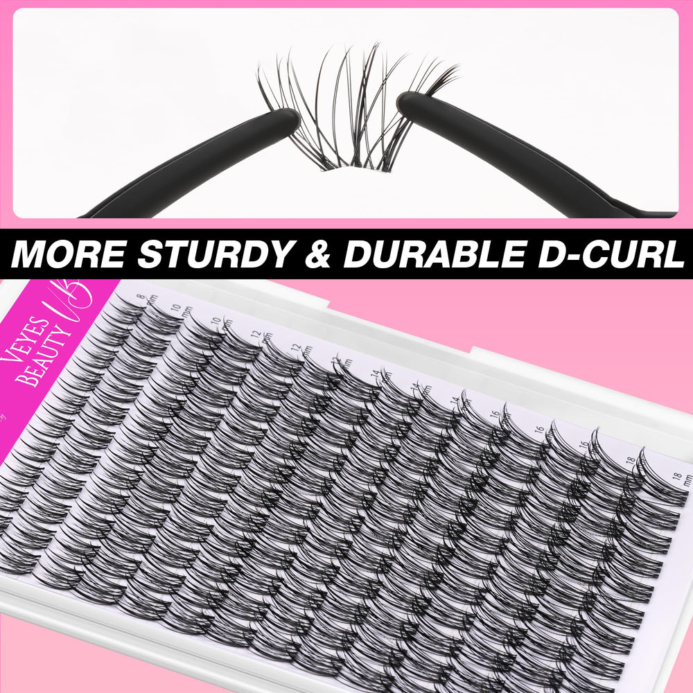 VEYESBEAUTY Bond adhesive secures clusters on natural lashes.