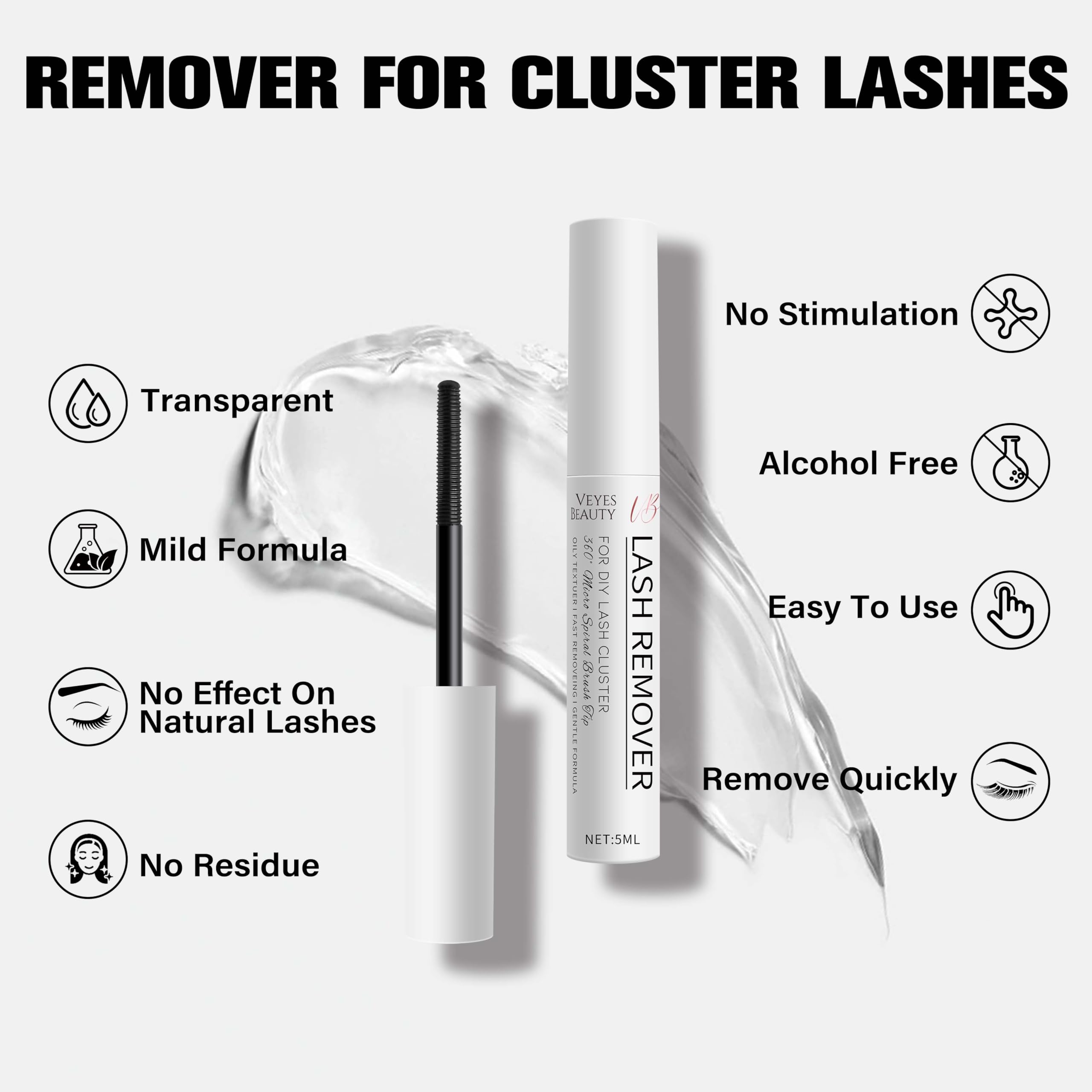 VEYESBEAUTY Cluster Lash Glue Remover mild formula minimizes irritation during removal