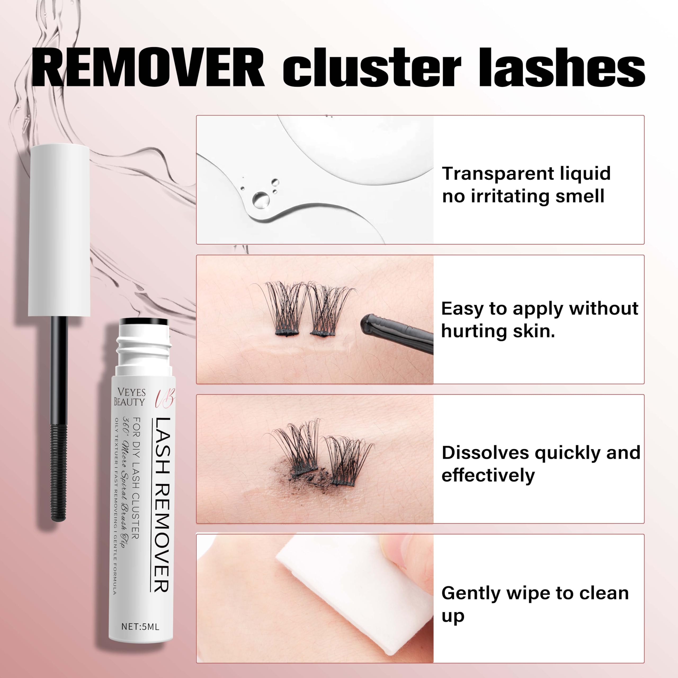 VEYESBEAUTY Cluster Lash Glue Remover step-30-seconds aids efficient glue dissolution