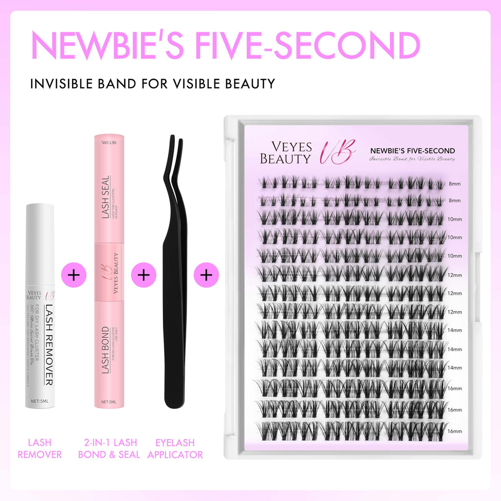 VEYESBEAUTY five-second lashes application demonstrates quick, beginner-friendly extension results