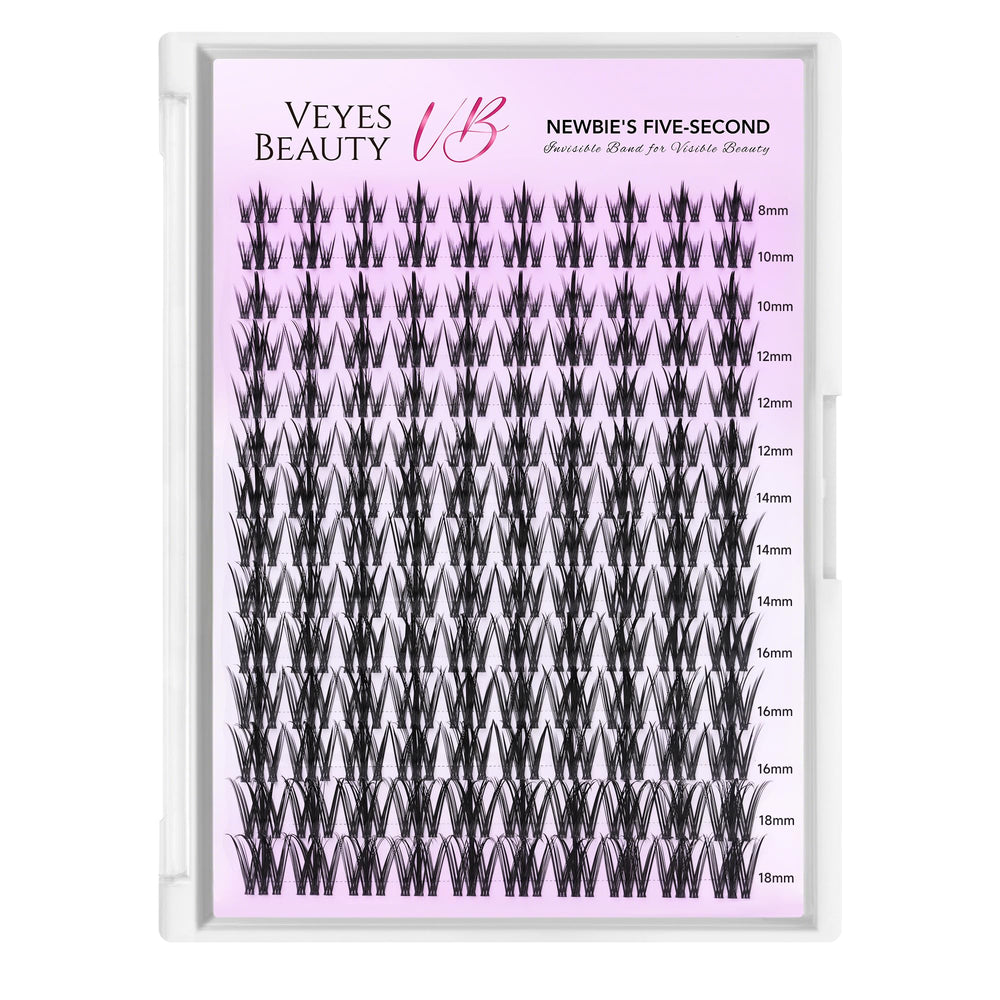 VEYESBEAUTY five-second lashes tray demonstrating quick DIY lash enhancement for beginners.