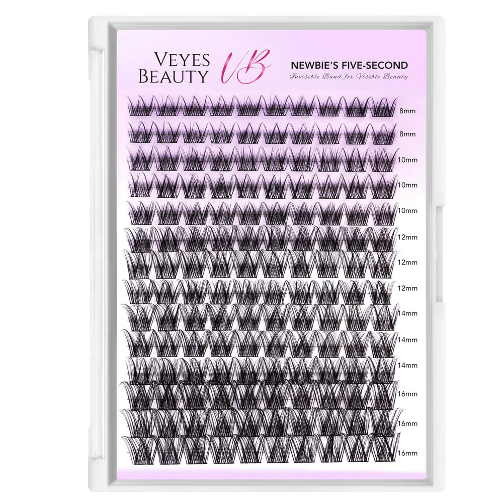 VEYESBEAUTY invisible band cluster lashes provide comfortable wear with 8-16 mm length.