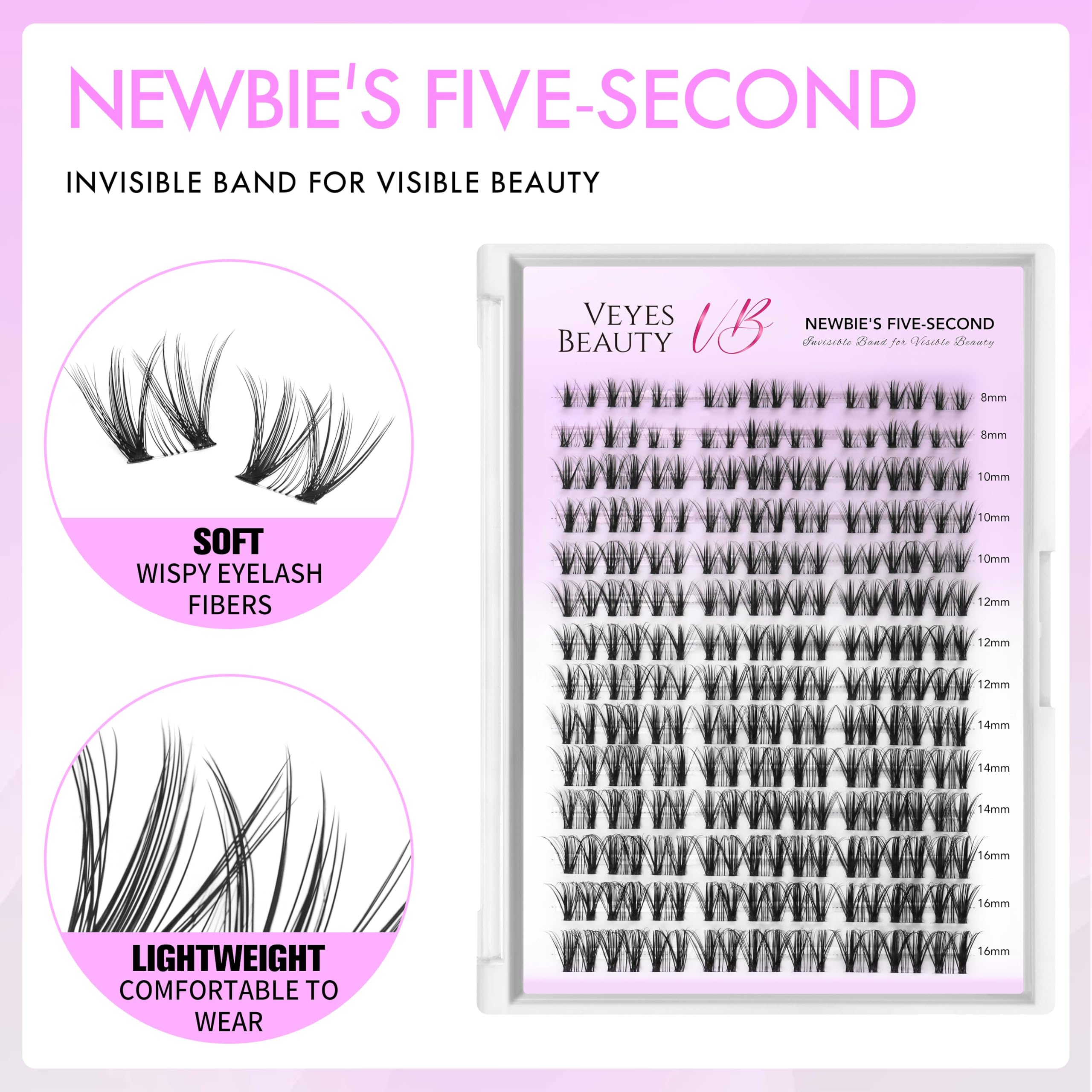 VEYESBEAUTY invisible-band lash clusters for comfortable all-day wear.