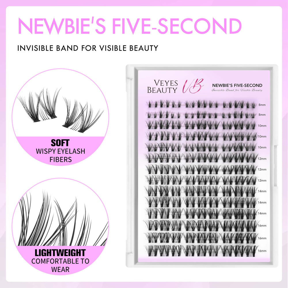VEYESBEAUTY invisible-band lash clusters for comfortable all-day wear.