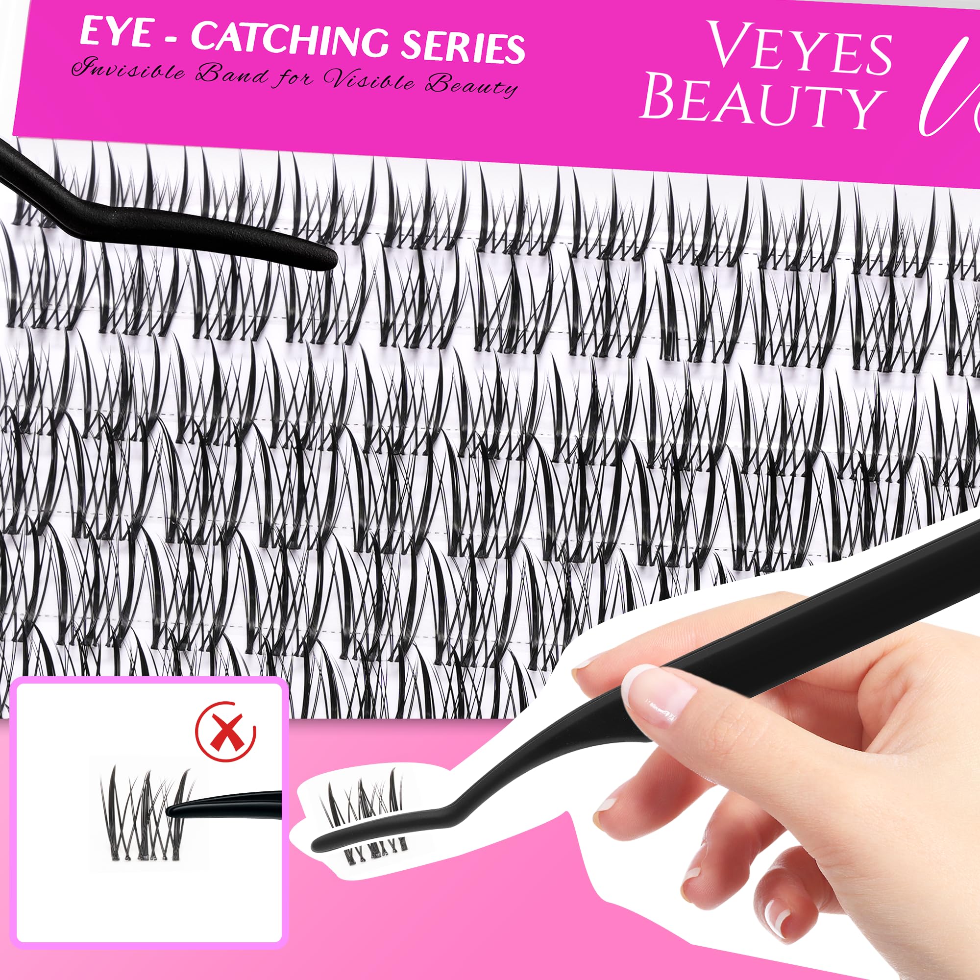 VEYESBEAUTY Lash Clusters precise application with tweezers for controlled layered results
