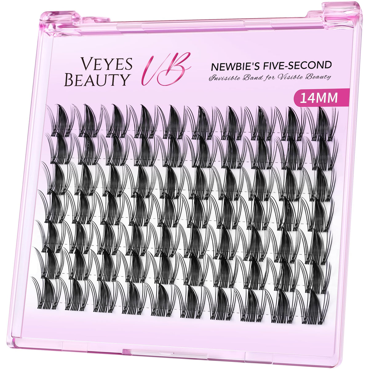 VEYESBEAUTY lash clusters pack close-up showing natural fluff for versatile looks.