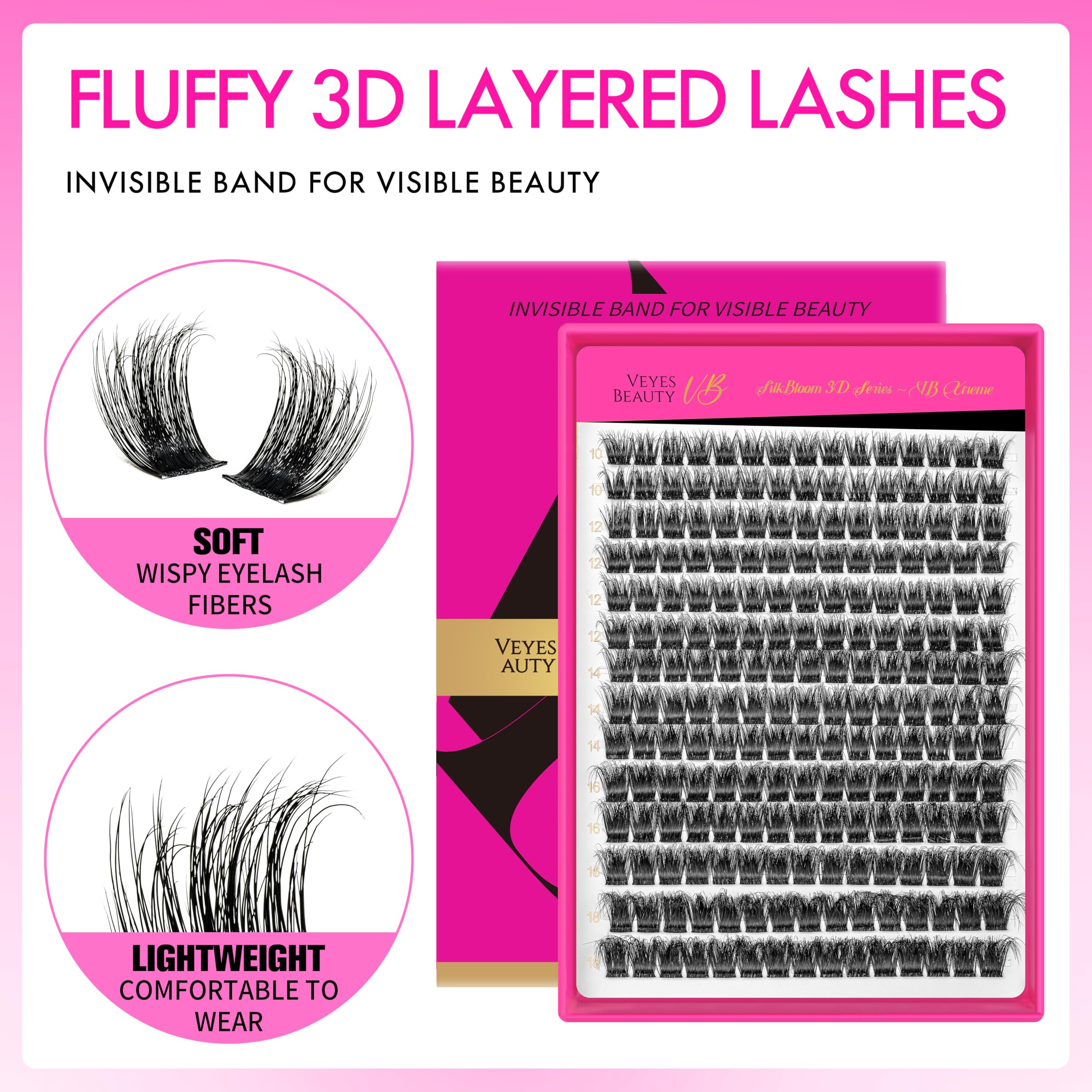 VEYESBEAUTY lash cluster with thin soft band for comfortable wear.