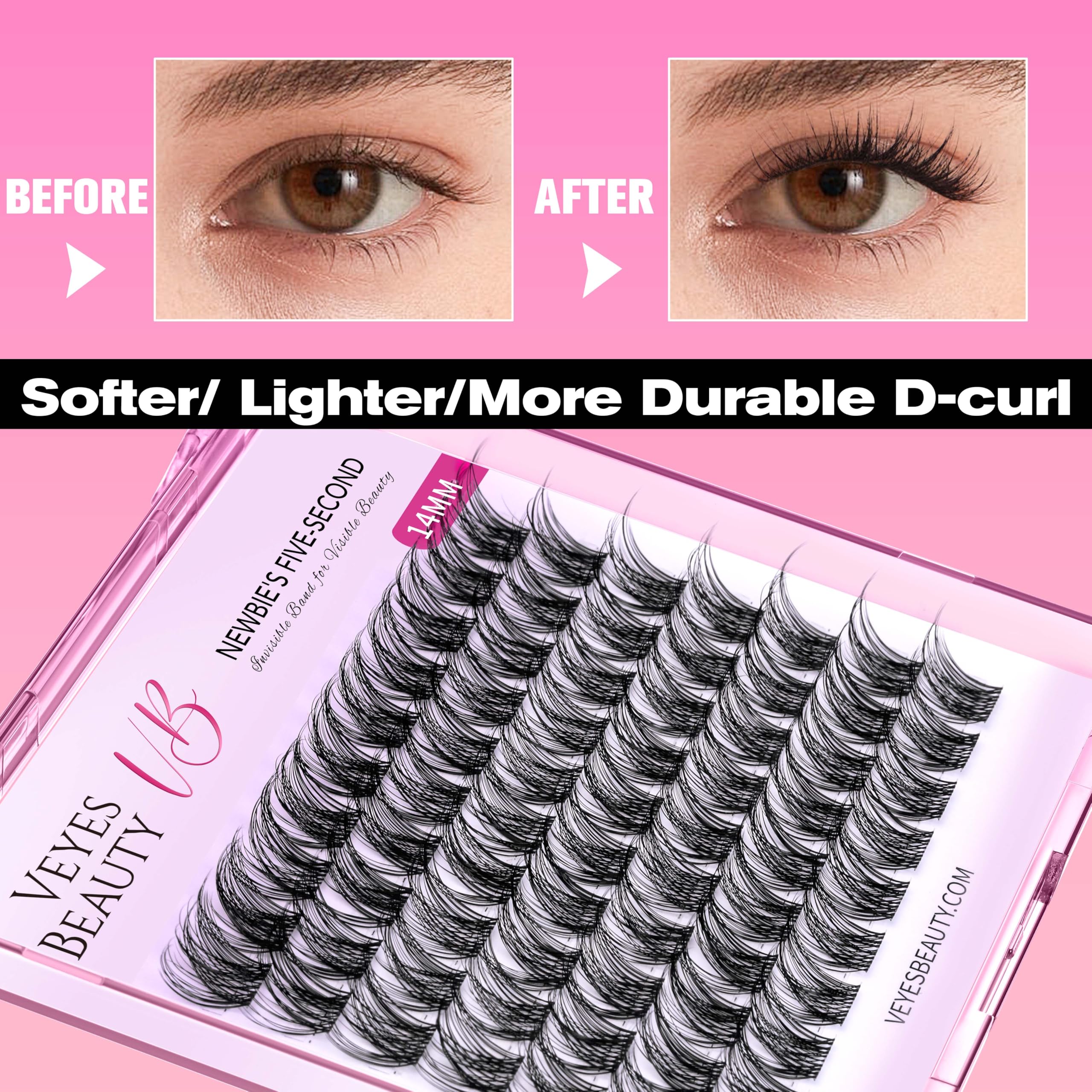 VEYESBEAUTY PBT fiber lashes appear soft and lightweight for natural fullness.
