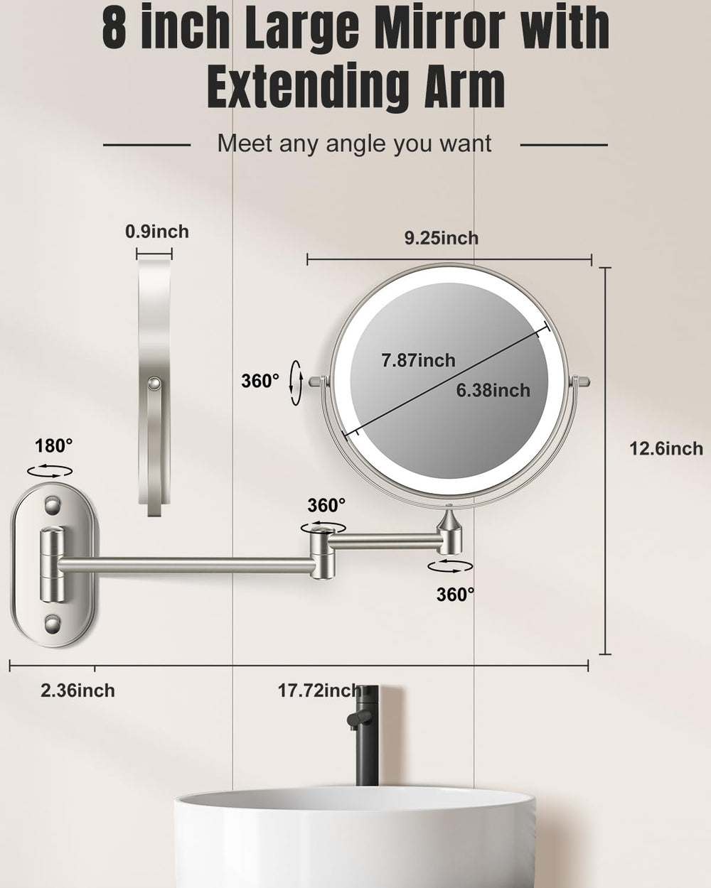 VFD 360° rotation and extendable arm for flexible positioning