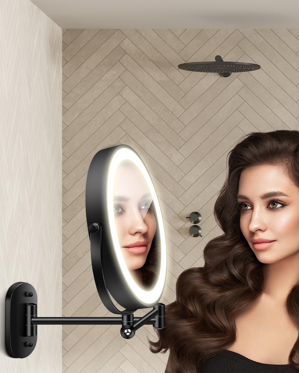 VFD compact cordless mirror suitable for bathrooms, bedrooms, and hotel spaces.