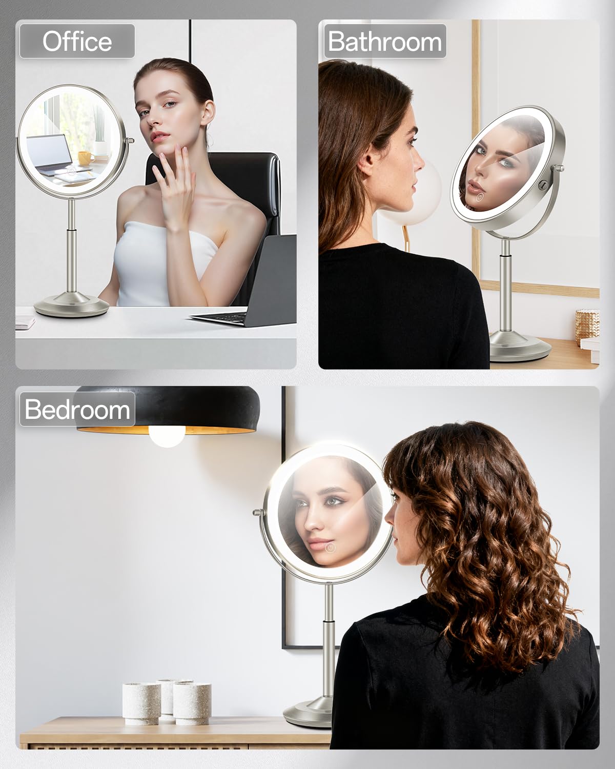 VFD compact desk vanity mirror suitable for bedrooms and hotels.