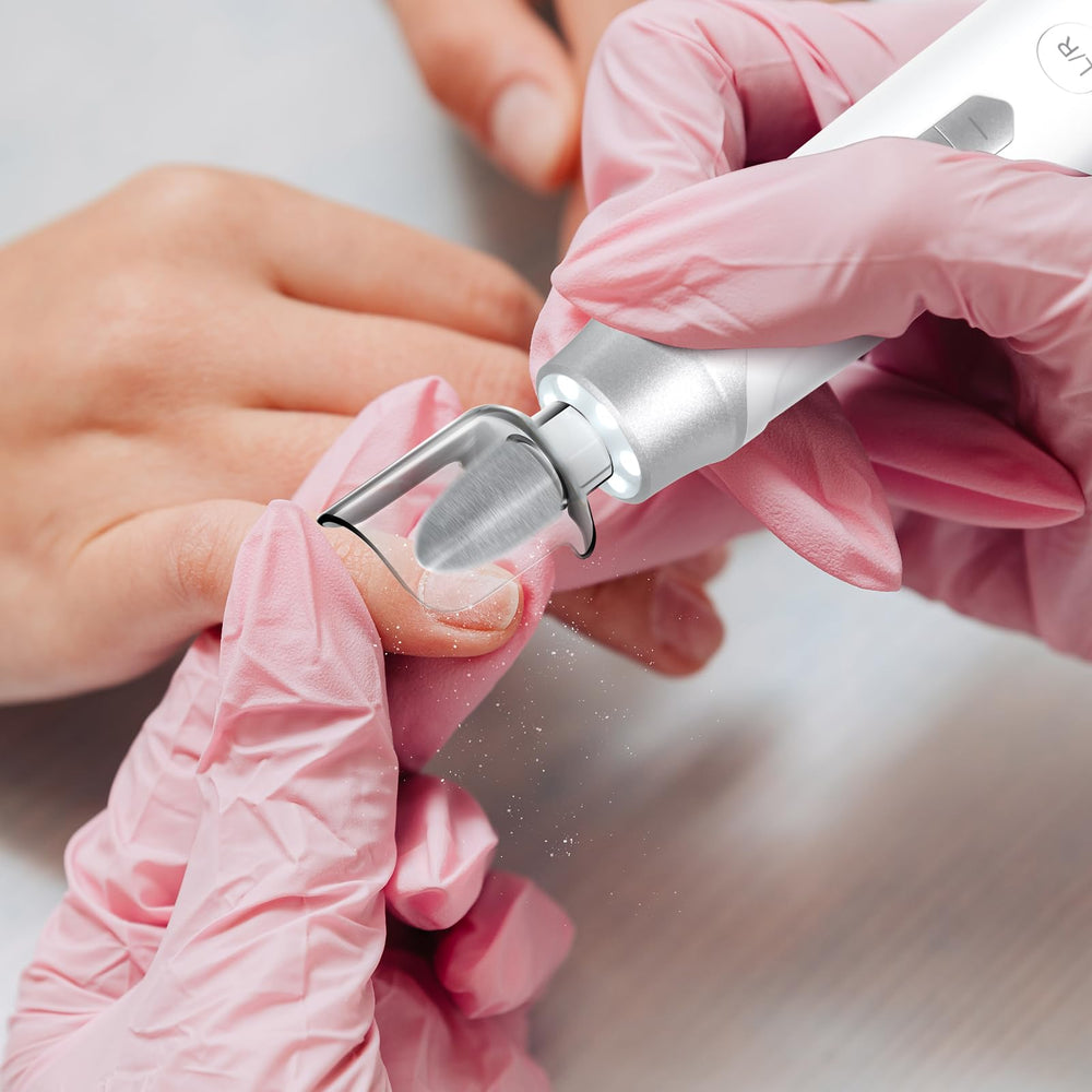 Coreless motor delivers quiet, efficient nail care.