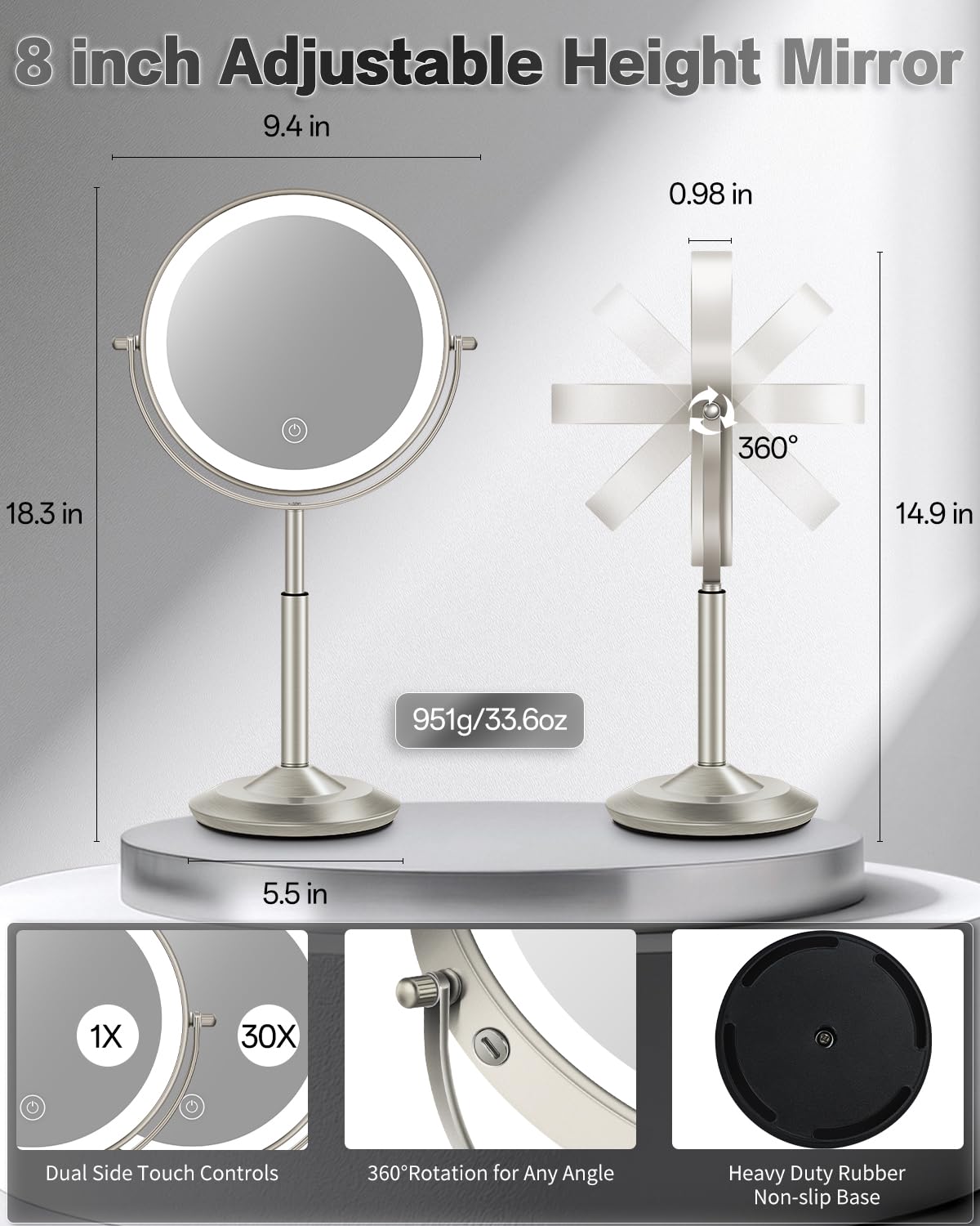 VFD desk vanity mirror with easy installation for quick setup.