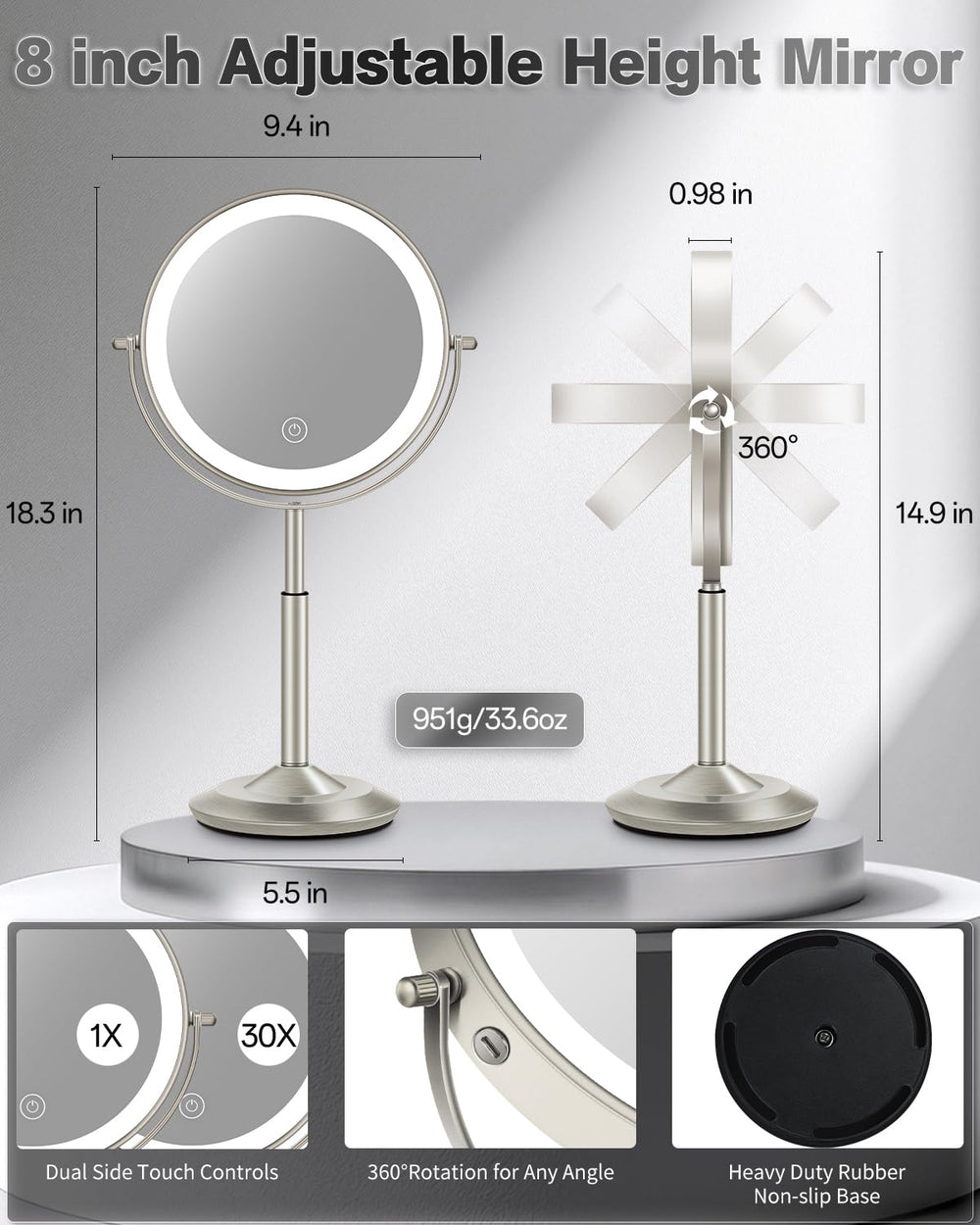 VFD desk vanity mirror with easy installation for quick setup.