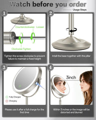 VFD makeup mirror with 30X/1X magnification for precise makeup and grooming.