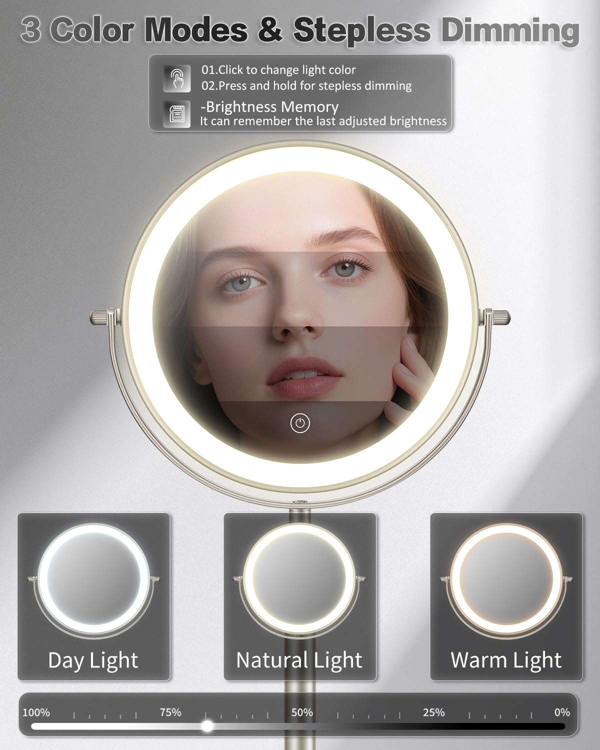 VFD metal frame vanity mirror designed for durability and moisture resistance.