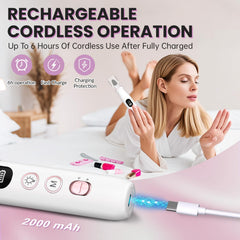 VFD nail drill showing 2000mAh battery for long cordless sessions