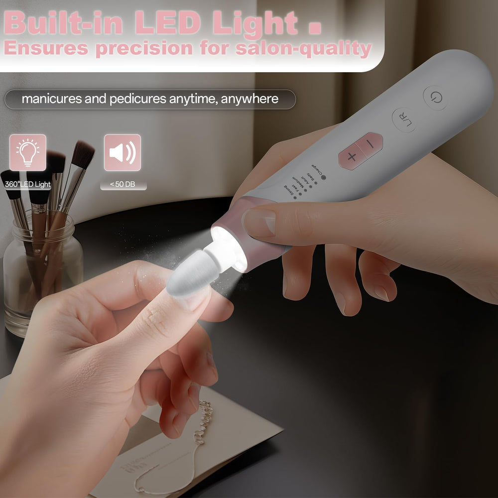 VFD nail file kit attachments close-up highlighting versatile shaping and smoothing options.
