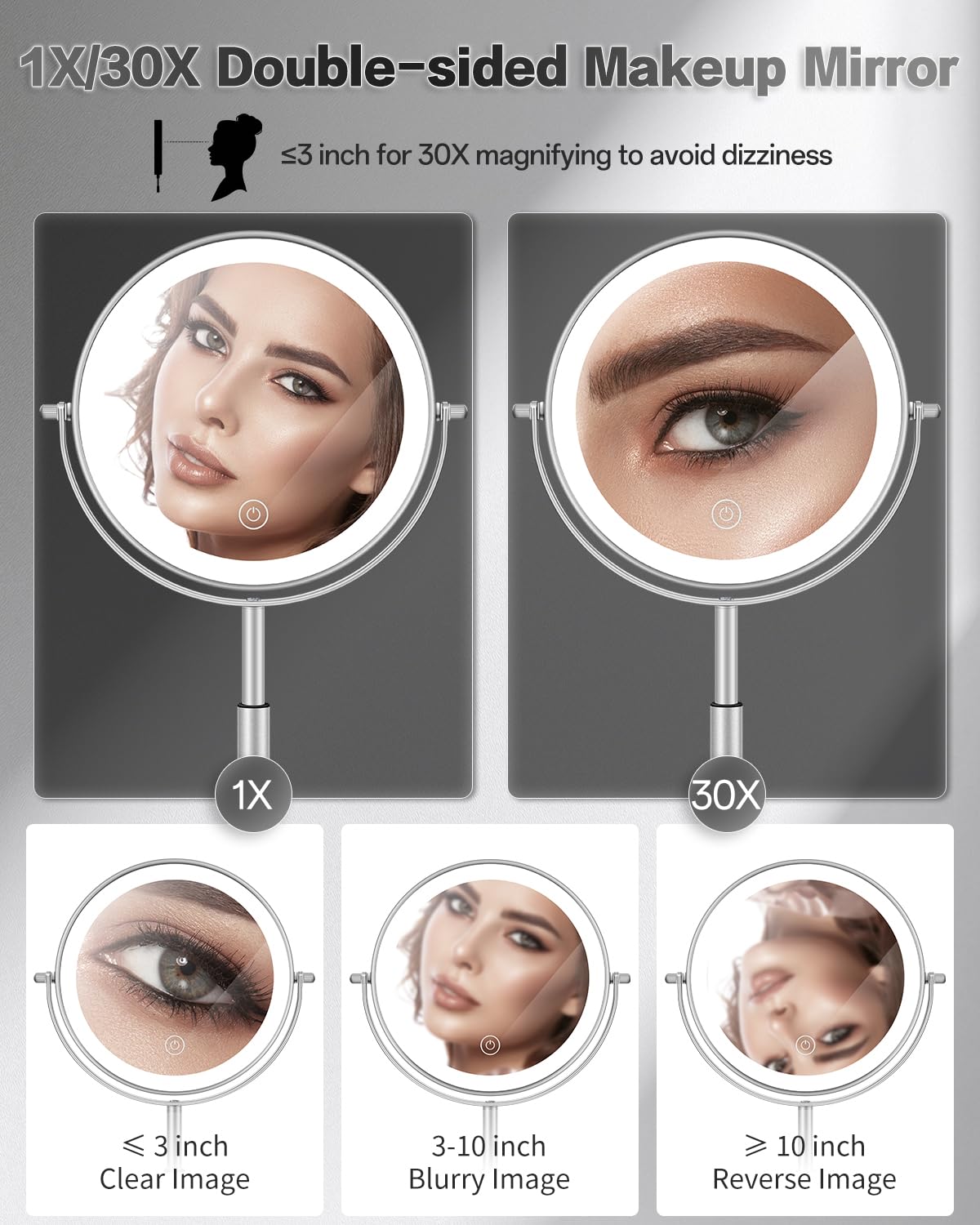 VFD premium metal-frame makeup mirror for durability and style