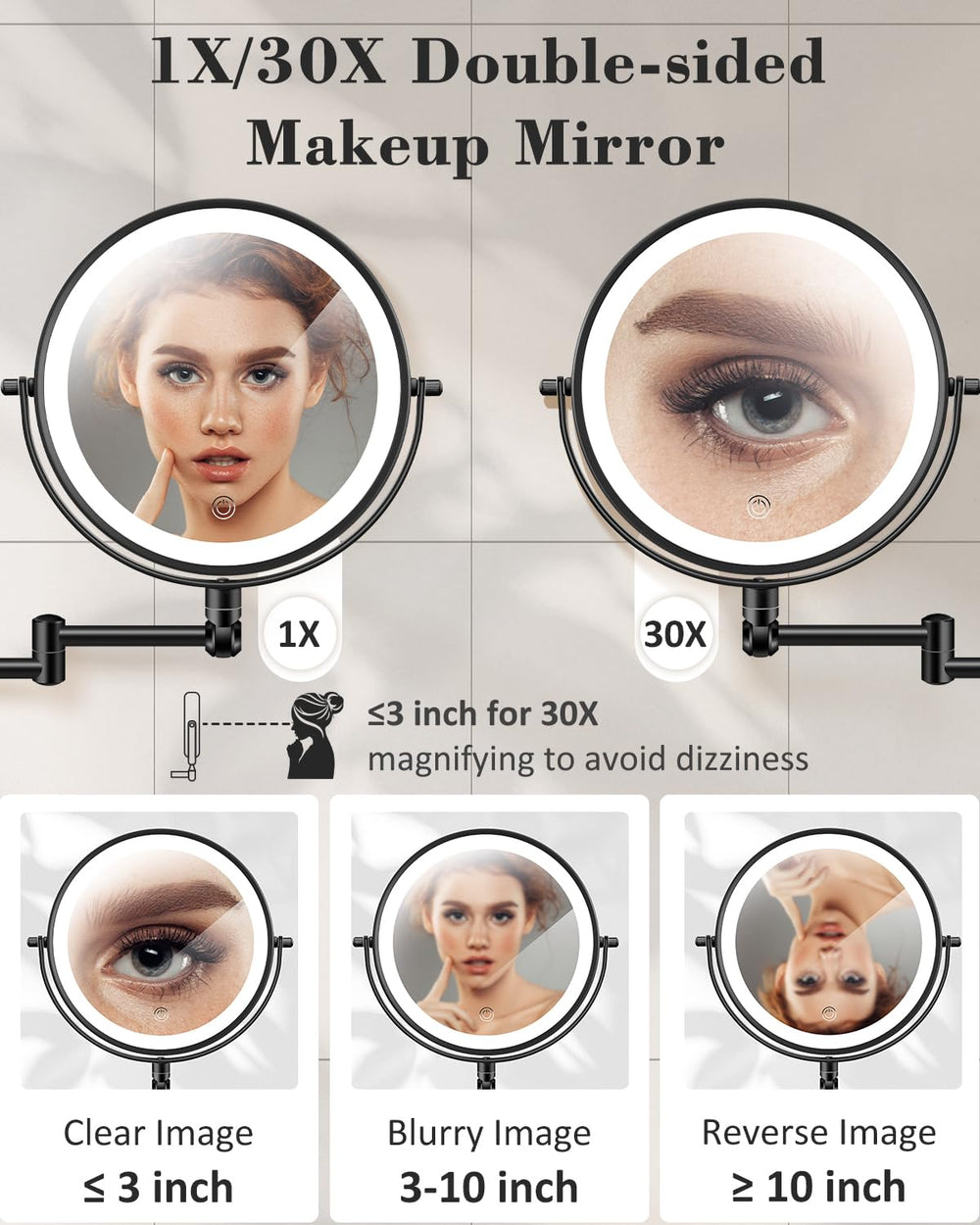 VFD rechargeable 5000mAh makeup mirror offers cordless convenience.