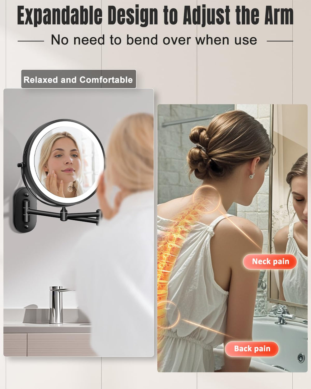 VFD rechargeable cordless mirror eliminates cords for a clean bathroom setup
