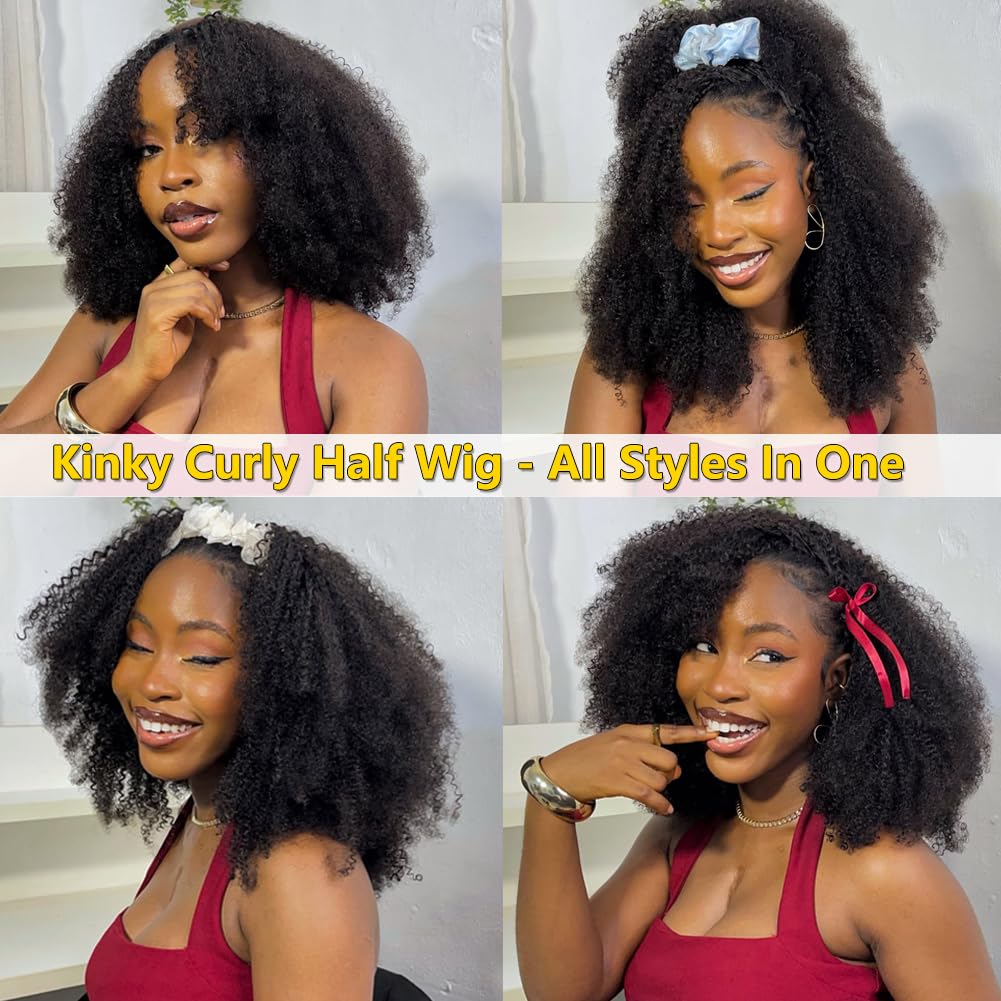 VFFTI kinky curly half wig quick flip-over fit for beginner use