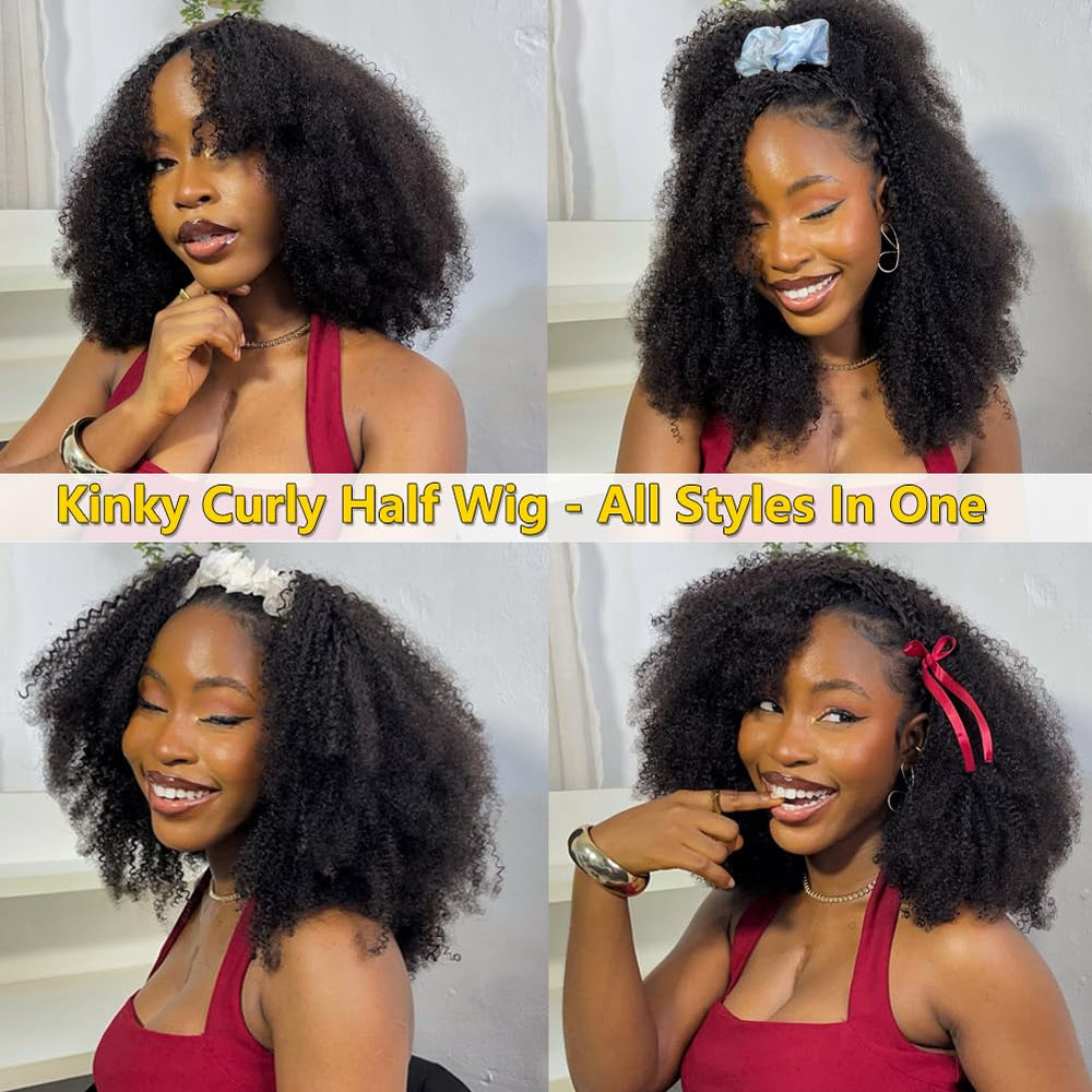 VFFTI kinky curly half wig quick flip-over fit for beginner use