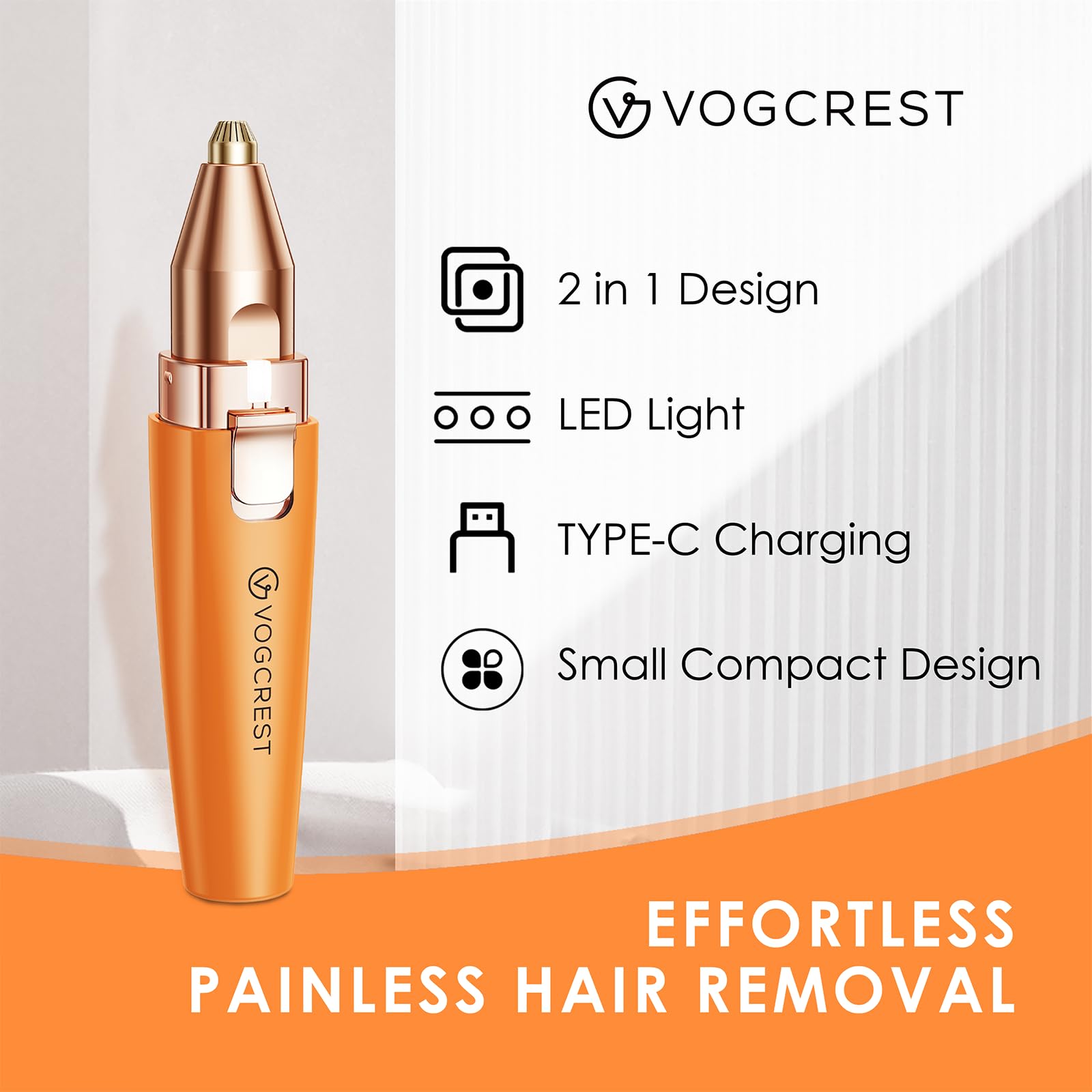 VG VOGCREST 2-in-1 face trimmer close-up for painless hair removal.