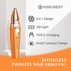 VG VOGCREST 2-in-1 face trimmer close-up for painless hair removal.
