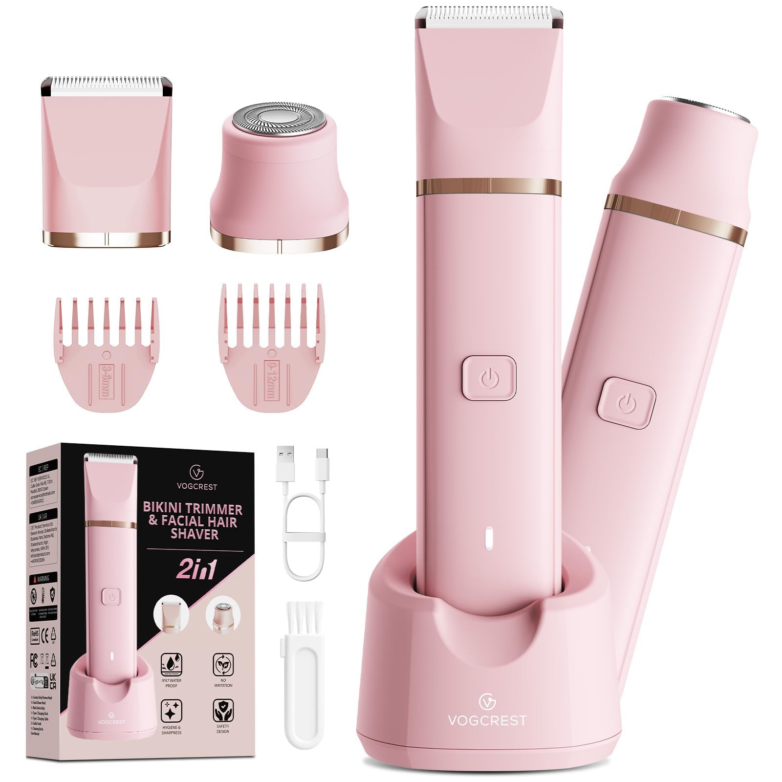 VG VOGCREST bikini trimmer front view showcases compact travel-ready design